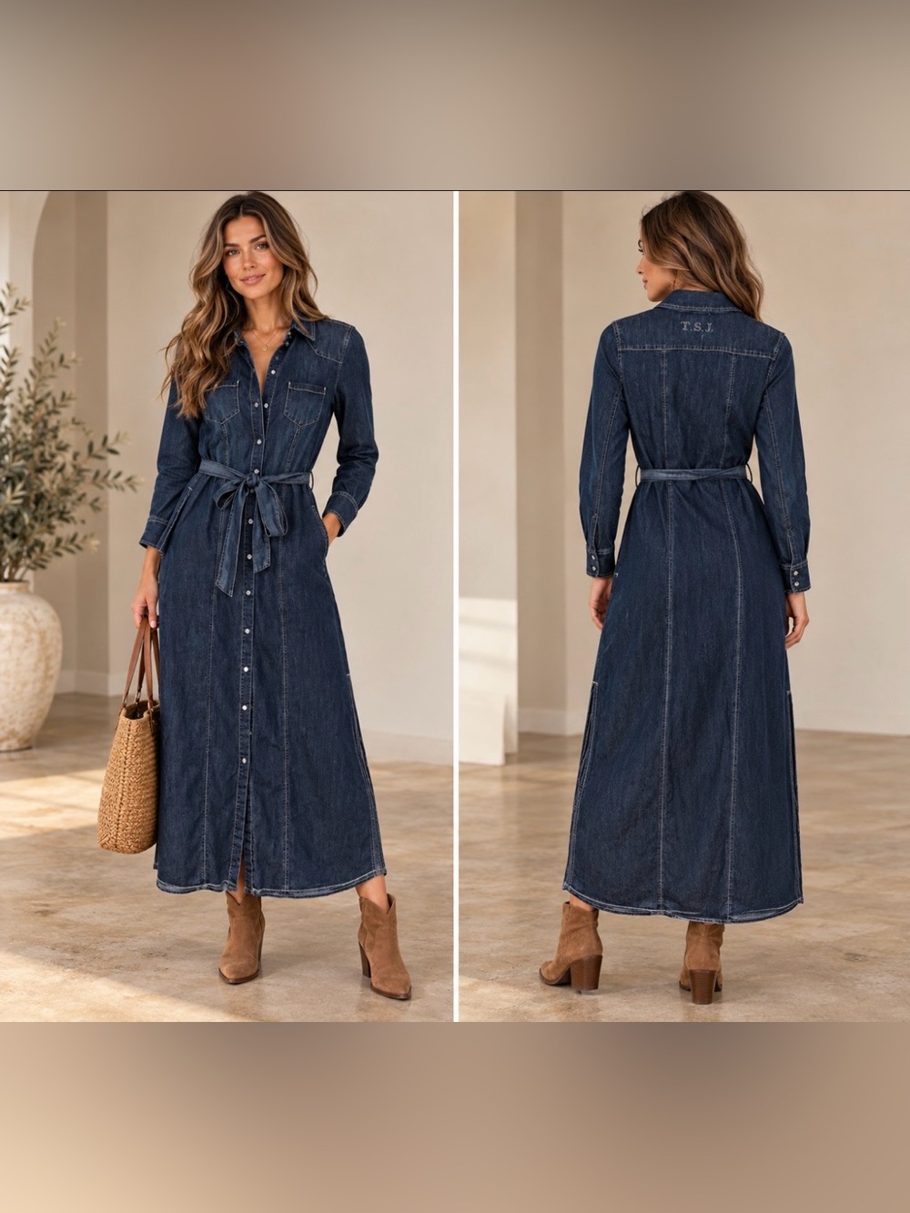 Twinset dark Indigo Denim Shirt Dress with denim tie size xs